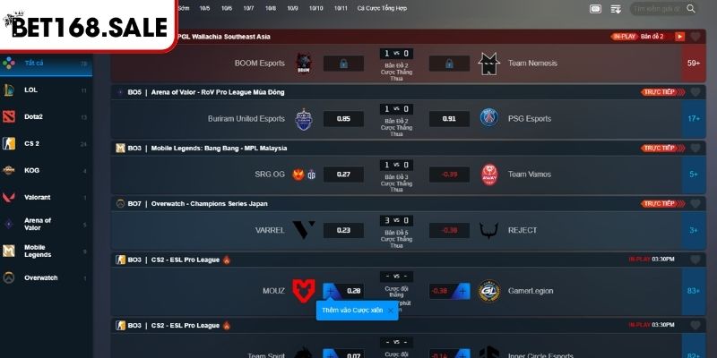 Esports Bet168 – Đấu Trường Điện Tử Cược Tỷ Lệ Siêu Hấp Dẫn 2 Điểm danh các giải đấu hấp dẫn tại sảnh