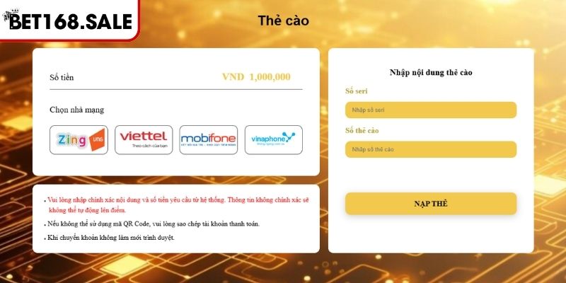 Nạp Tiền Bet168 Dễ Dàng Và An Toàn Theo Hướng Dẫn Cụ Thể 3 Nguyên nhân khiến việc nạp tiền vào Bet168 thất bại