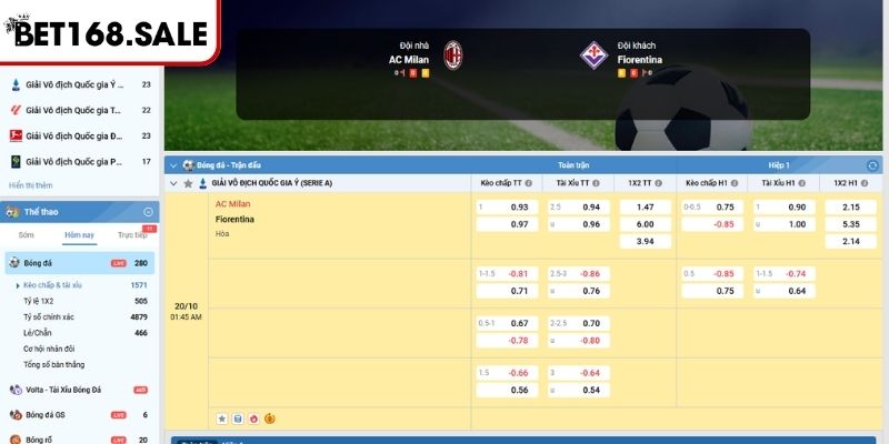 Soi Kèo AC Milan Vs Fiorentina (01:45 20/10, Serie A) 2 Kèo tài xỉu trận AC Milan vs Fiorentina (01:45 20/10, Serie A)