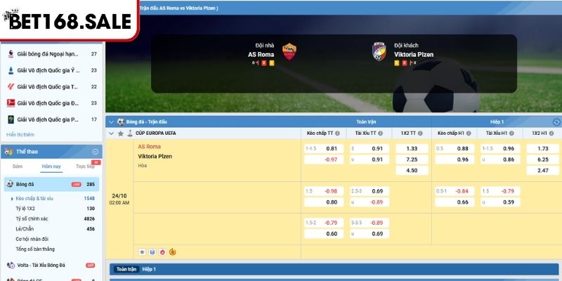 Soi Kèo AS Roma Vs Viktoria Plzen (02:00 24/10, Cúp Europa UEFA) 2 Kèo tài xỉu trận AS Roma vs Viktoria Plzen (02:00 24/10, Cúp Europa UEFA)